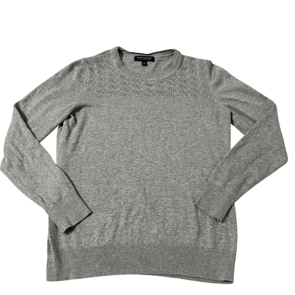 Banana Republic Sweater Womens Small Gray Extra Fine Merino Crewneck Feminine